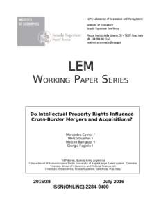 LEM WORKING PAPER SERIES Do Intellectual Property Rights Influence Cross-Border Mergers and Acquisitions?