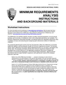 March 2012 Version  SEQUOIA AND KINGS CANYON NATIONAL PARKS MINIMUM REQUIREMENTS ANALYSIS
