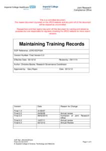 Joint Research Compliance Office This is a controlled document. The master document is posted on the JRCO website and any print-off of this document will be classed as uncontrolled.