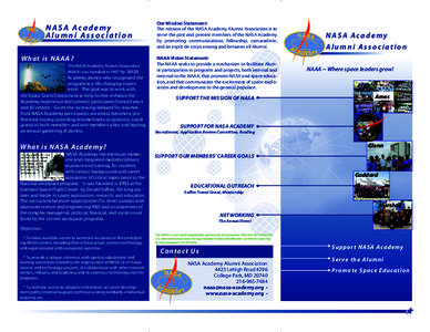 NASA Academy Alumni Association What is NAAA? The NASA Academy Alumni Association (NAAA) was founded in 1997 by NASA