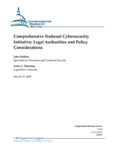 Comprehensive National Cybersecurity Initiative: Legal Authorities and Policy Considerations