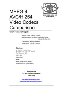MPEG-4 AVC/H.264 Video Codecs Comparison Short version of report Project head: Dmitriy Vatolin