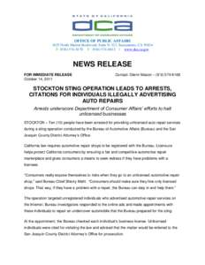 OFFICE OF PUBLIC AFFAIRS 1625 North Market Boulevard, Suite N-323, Sacramento, CA[removed]P[removed]F[removed] | www.dca.ca.gov NEWS RELEASE FOR IMMEDIATE RELEASE