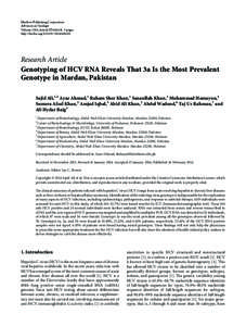 Genotyping of HCV RNA Reveals That 3a Is the Most Prevalent Genotype in Mardan, Pakistan