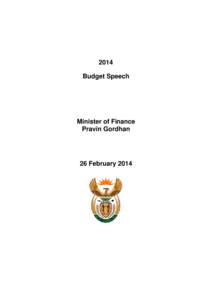 2014 Budget Speech Minister of Finance Pravin Gordhan