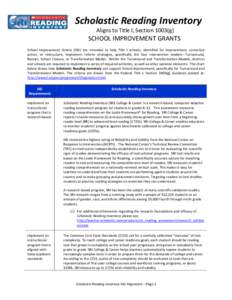 Scholastic Reading Inventory Aligns to Title I, Section 1003(g) SCHOOL IMPROVEMENT GRANTS School Improvement Grants (SIG) are intended to help Title I schools, identified for improvement, corrective action, or restructur