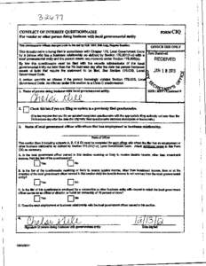 FORMCIQ  CONFLICT OF INTEREST QUESnONNAIRE . For vendor or otb.er penon doing business with local govermnental entity This queatlocWint nt11ects changes made to the law by H.B. 1a1, 80th a..g., Reg&ilw S.alon.