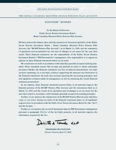 the public sector pension investment board  T H E R OYA L C A N A D I A N M O U N T E D P O L I C E P E N S I O N P L A N AC C O U N T auditors’ report To the Board of Directors