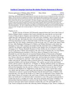 Southern Campaign American Revolution Pension Statements & Rosters Pension application of William Abbott W5616 Transcribed by Will Graves Mary Abbott