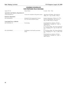 Rule Making Activities  NYS Register/August 20, 2008 HEARINGS SCHEDULED FOR PROPOSED RULE MAKINGS