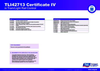 TLI42713 Certificate IV in Tram/Light Rail Control Core  General Electives