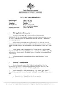 RENEWAL DETERMINATION Determination: Renewal of: The Route: The Applicant: Public Register File: