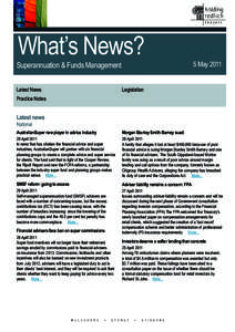 What’s News?  Superannuation & Funds Management Latest News  5 May 2011