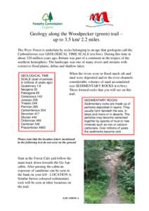 Geology along the Woodpecker (green) trail – up to 3.5 km/ 2.2 miles The Wyre Forest is underlain by rocks belonging to an age that geologists call the Carboniferous (see GEOLOGICAL TIME SCALE text box). During this ti