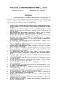HIGH COURT OF HIMACHAL PRADESH, SHIMLA – [removed]No.HHC/GAZ[removed]V- Dated Shimla, the 22nd April, 2014  NOTIFICATION