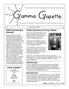 The Newsletter of the Department of Nuclear Engineering   University of Missouri-Rolla  Missouris Technological University September 1998