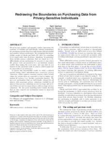 Redrawing the Boundaries on Purchasing Data from Privacy-Sensitive Individuals Kobbi Nissim Ben-Gurion University and Harvard University.