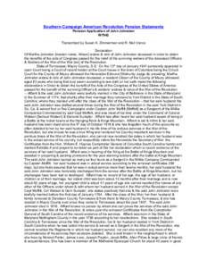 Southern Campaign American Revolution Pension Statements Pension Application of John Johnston W7942 Transcribed by Susan K. Zimmerman and R. Neil Vance Declaration Of Martha Johnston [maiden name, Allison] widow & relic 