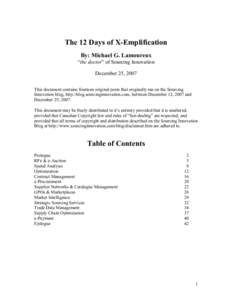 The 12 Days of X-Emplification By: Michael G. Lamoureux “the doctor” of Sourcing Innovation December 25, 2007 This document contains fourteen original posts that originally ran on the Sourcing Innovation blog, http:/