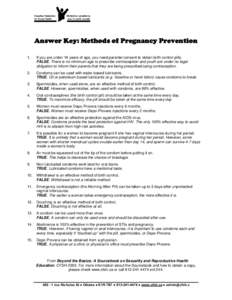 Methods of Pregnancy Prevention Quiz