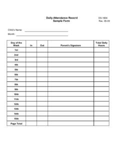 Daily Attendance Record Sample Form ES-1604 Rev[removed]