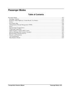 Passenger Modes Table of Contents Passenger Modes.............................................................................................................................................. 423 Passenger Vehicles .....