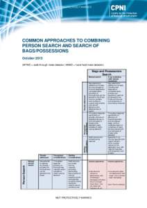 NOT PROTECTIVELY MARKED  COMMON APPROACHES TO COMBINING PERSON SEARCH AND SEARCH OF BAGS/POSSESSIONS October 2013