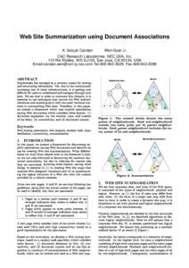 Web Site Summarization using Document Associations K. Selc¸uk Candan Wen-Syan Li  C&C Research Laboratories, NEC USA, Inc.