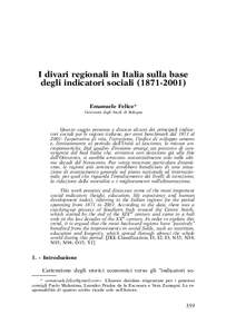 I divari regionali in Italia sulla base degli indicatori sociali[removed]Emanuele Felice*