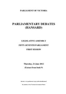 PARLIAMENT OF VICTORIA  PARLIAMENTARY DEBATES (HANSARD)  LEGISLATIVE ASSEMBLY