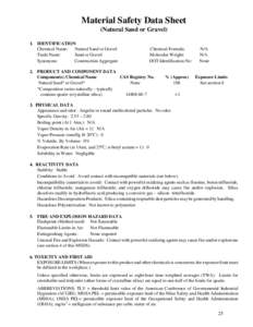 Material Safety Data Sheet (Natural Sand or Gravel) 1.	 IDENTIFICATION Chemical Name: Natural Sand or Gravel Trade Name: