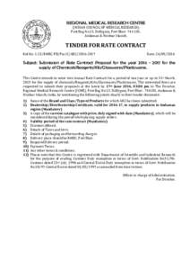 REGIONAL MEDICAL RESEARCH CENTRE (INDIAN COUNCIL OF MEDICAL RESEARCH) Post Bag No.13, Dollygunj, Port Blair, Andaman & Nicobar Islands.  TENDER FOR RATE CONTRACT