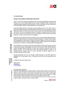 aa For immediate release Changes in the management of Affentranger Associates SA tel +fax +