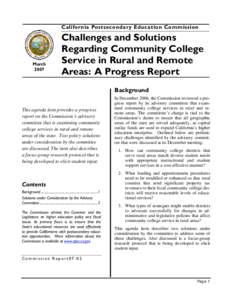 California Postsecondary Education Commission -- Challenges and Solutions Regarding Community College Service in Rural and Remote Areas, Report 07-02