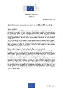 EUROPEAN COMMISSION  MEMO Brussels, 10 June[removed]Questions and answers on access and benefit-sharing