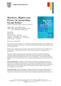 Sydney University Press  Markets, Rights and Power in Australian Social Policy