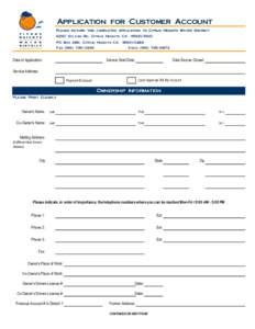 Application for Customer Account Please return this completed application to Citrus Heights Water District 6230 Sylvan Rd, Citrus Heights CA PO Box 286, Citrus Heights CA Fax[removed]