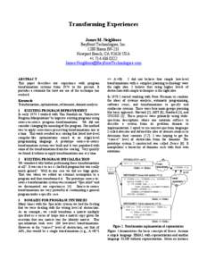 Transforming Experiences James M. Neighbors Bayfront Technologies, Inc[removed]Bison B9-231 Newport Beach, CA[removed]USA +[removed]