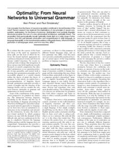 Optimality: From Neural Networks to Universal Grammar Alan Prince* and Paul Smolensky*