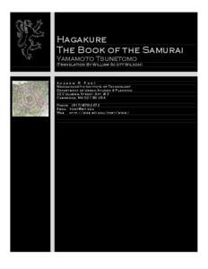 Hagakure The Book of the Samurai Yamamoto Tsunetomo