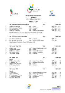 IWAS World Games[removed]Athletics 01 – 10 December 2011 RESULT LIST