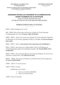 MINISTERE DE LA PLANIFICATION DU DEVELOPPEMENT --------------------INSTITUT NATIONAL DE LA STATISTIQUE ET DES ETUDES ECONOMIQUES ET DEMOGRAPHIQUES ---------------------