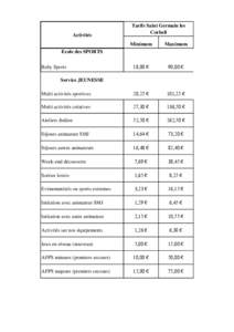 Activités  Tarifs Saint Germain les Corbeil Minimum