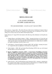 Sports / Olympic Games / Court of Arbitration for Sport / Sports law / United World Wrestling / International Olympic Committee / Summer Olympics / International Weightlifting Federation / Doping at the Olympic Games