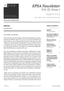 EPSA Newsletter  Vol. II, Issue 1 AugustEditor: Friedrich Stadler | Assistant Editor: Daniel Kuby
