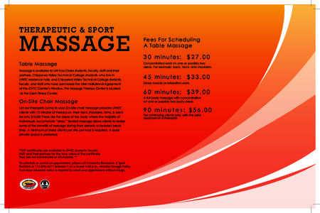 THERAPEUTIC & SPORT  MASSAGE Table Massage  Fees For Scheduling