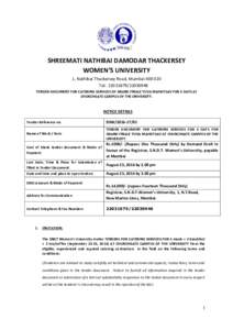 SHREEMATI NATHIBAI DAMODAR THACKERSEY WOMEN’S UNIVERSITY 1, Nathibai Thackersey Road, MumbaiTel:  TENDER DOCUMENT FOR CATERING SERVICES OF GRAND FINALE YUVA MAHOTSAV FOR 3 DAYS AT CHURCHGATE C