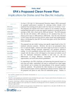 Policy Brief  EPA’s Proposed Clean Power Plan Implications for States and the Electric Industry  JUNE 2014