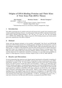 Origins of DNA-Binding Proteins and Their Kins: A View from Poly-tRNA Theory Koji Ohnishi 1  ohnishi@sc. niigata-u.ac.jp