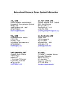 Educational Renewal Zones Contact Information  ASU ERZ UA Fort Smith ERZ